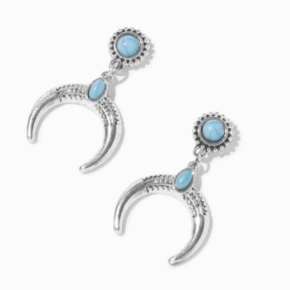 Chic Silver and Blue Crescent Earrings